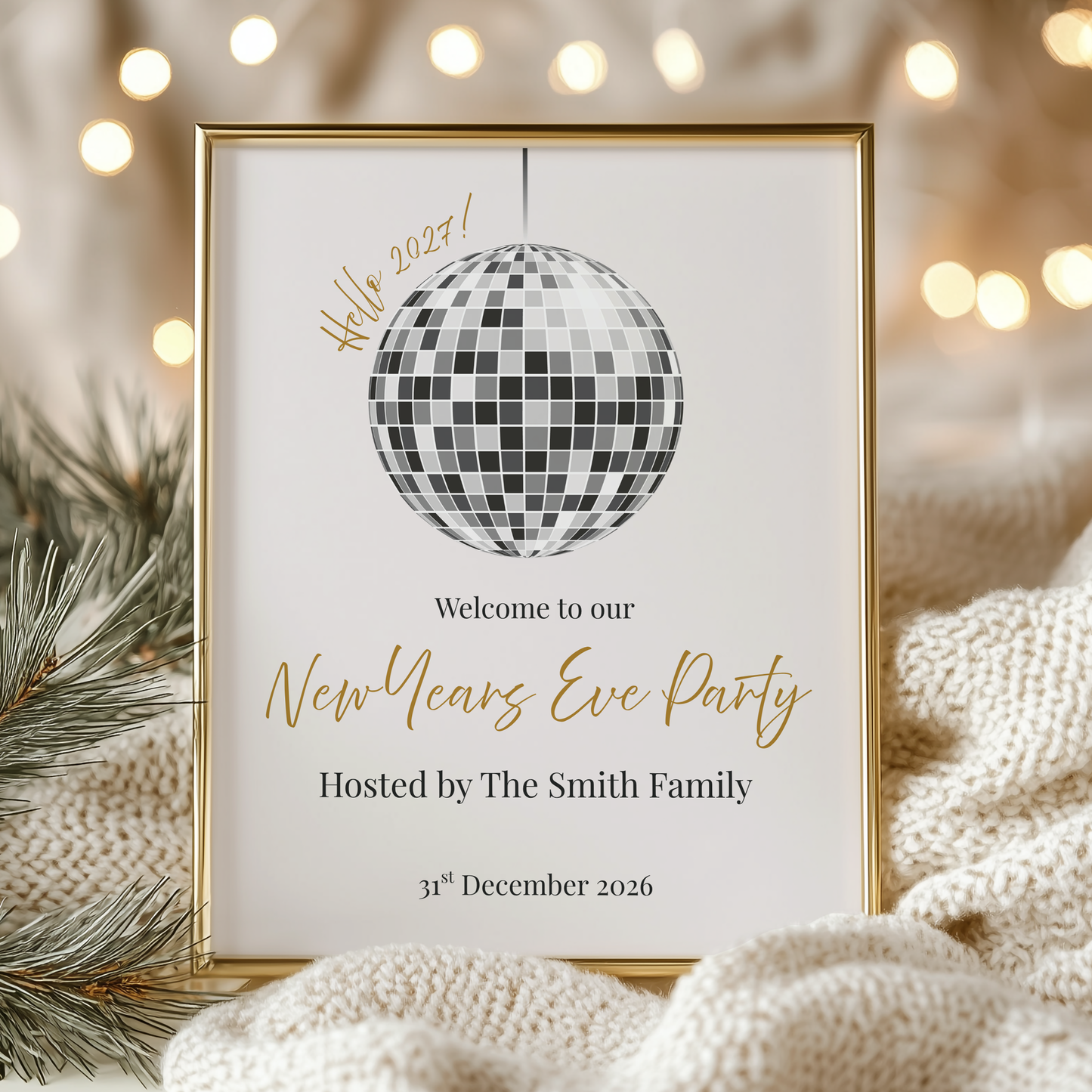 Disco Ball New Years Eve Party Welcome Sign