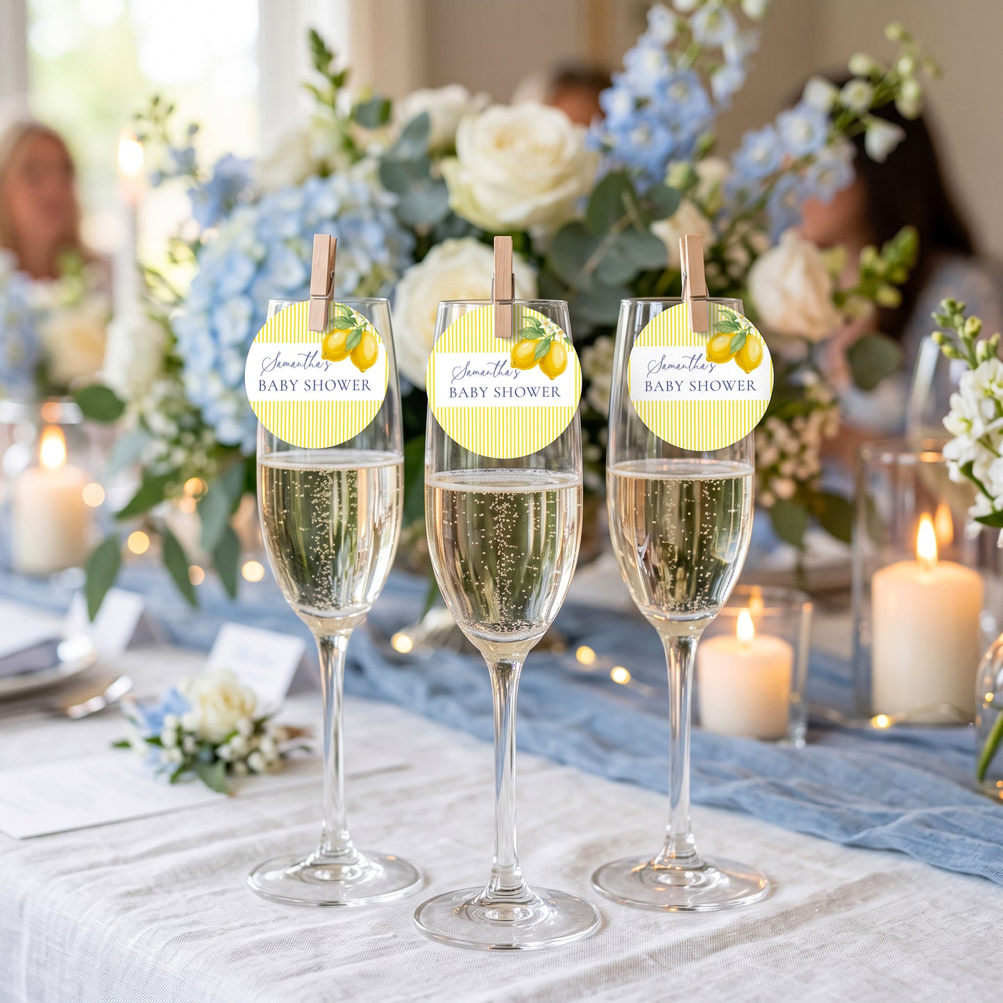 Lemon & Yellow Stripe Drinks Tags, Glass Topper