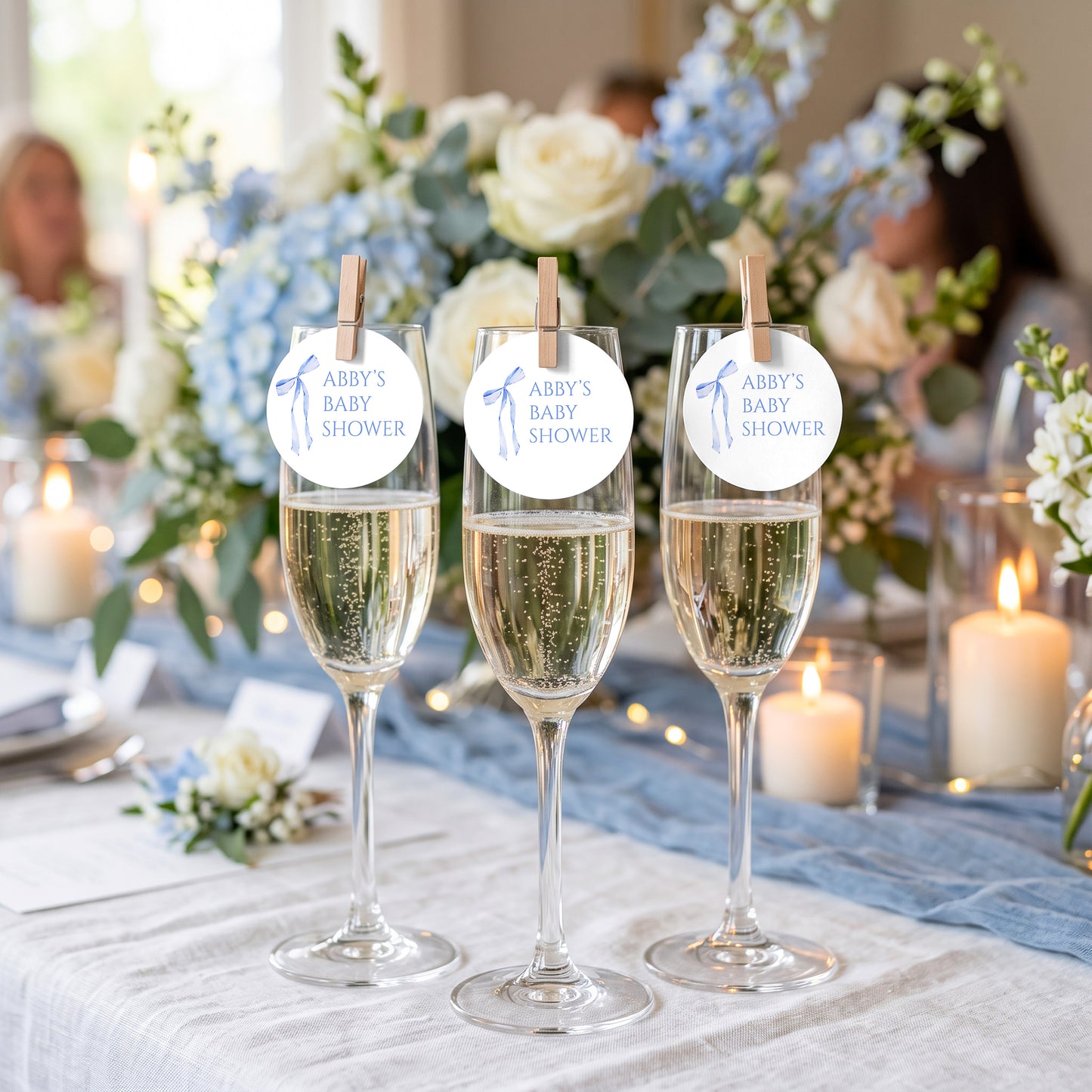 Baby Shower Bow Drinks Tags, Glass Topper