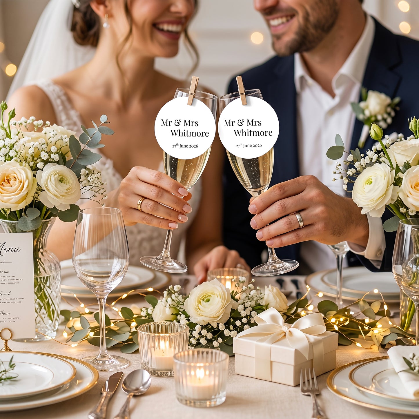 Classic Wedding Drinks Tags, Glass Topper