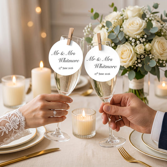 Classic Wedding Drinks Tags, Glass Topper