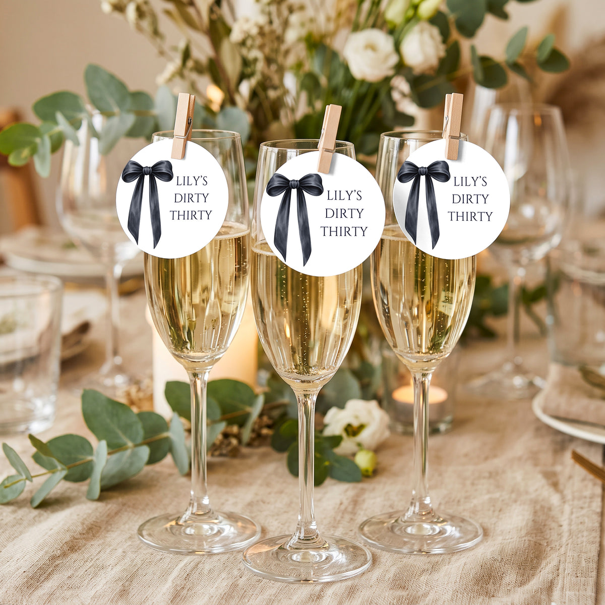 The Black Bow Collection Drinks Tags, Glass Topper