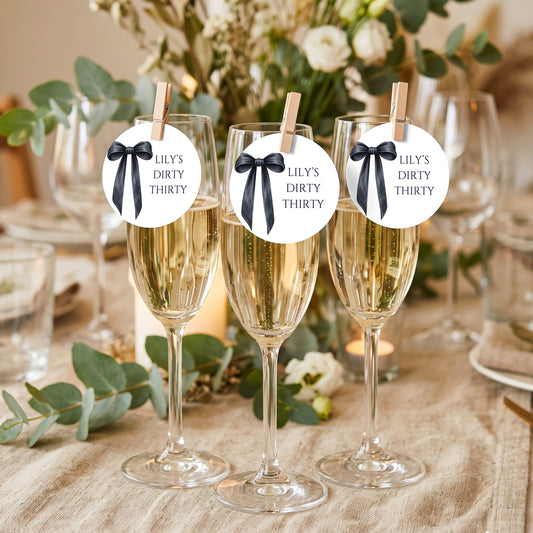 The Black Bow Collection Drinks Tags, Glass Topper