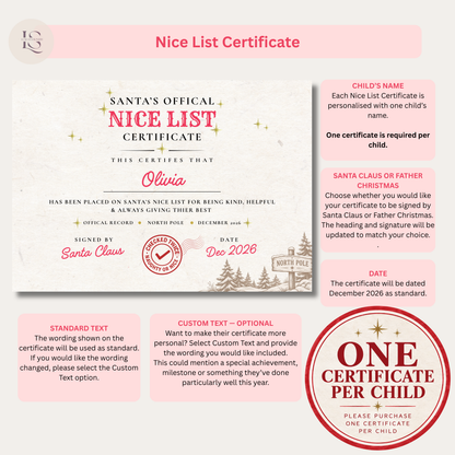 Personalised Letter & Nice List Certificate From Santa Claus