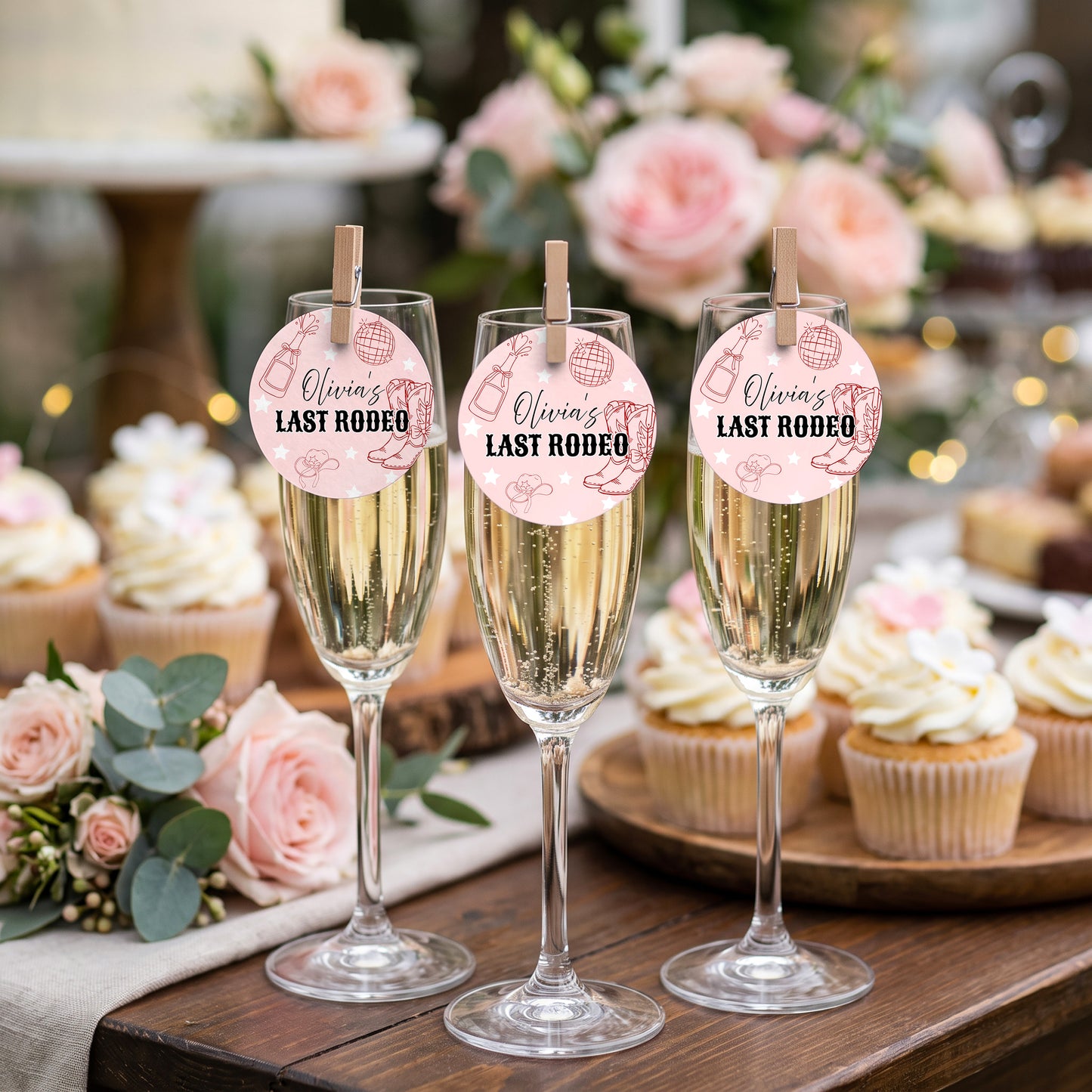 Last Rodeo Hen-Do Drinks Tags, Glass Topper