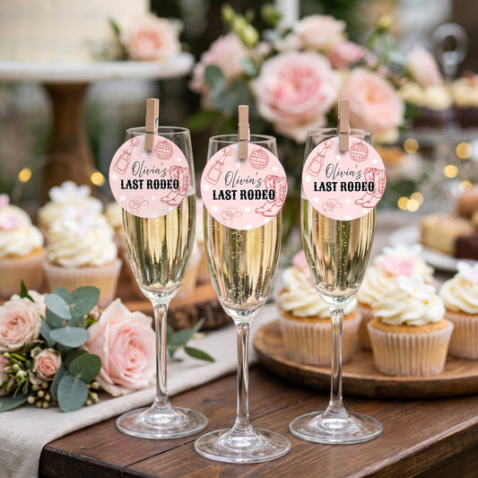 Last Rodeo Hen-Do Drinks Tags, Glass Topper