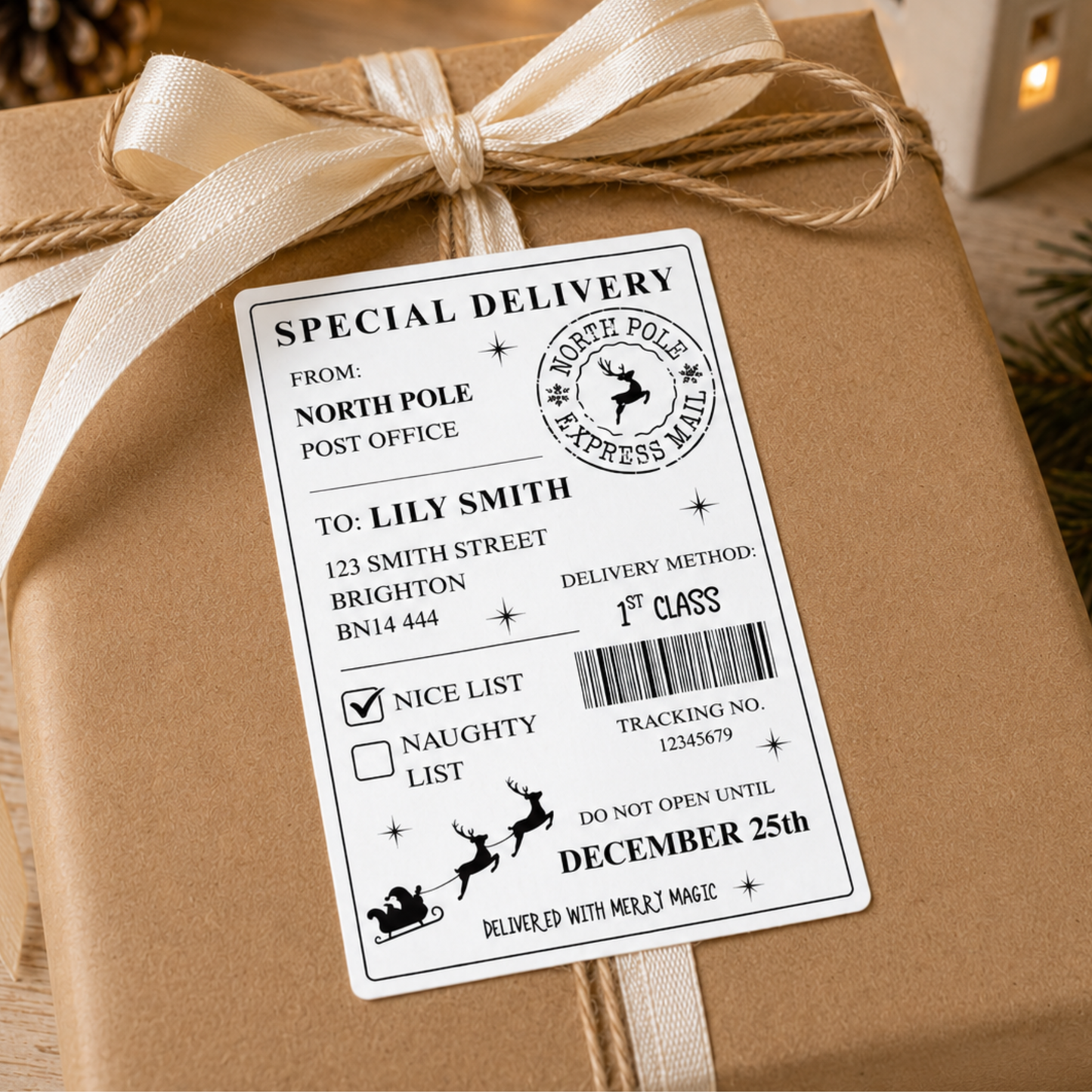 Pack of Personalised North Pole Delivery Labels