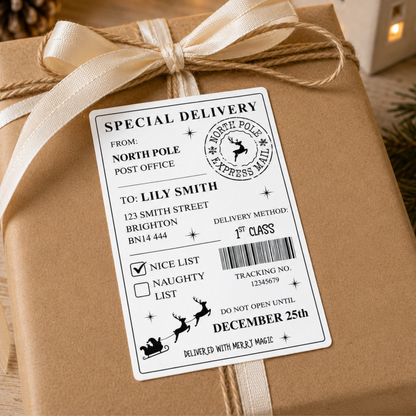 Pack of Personalised North Pole Delivery Labels