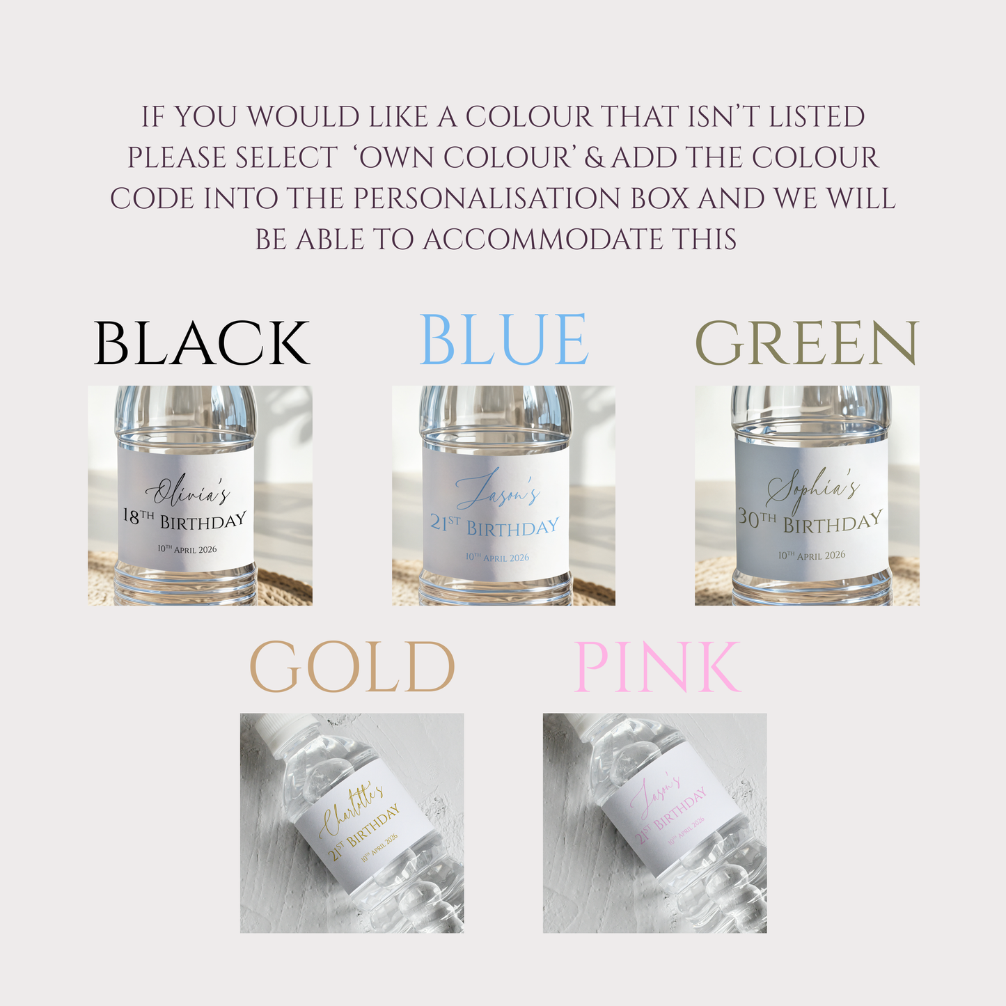 Personalised Water Bottle Labels - Any Occasion or Text