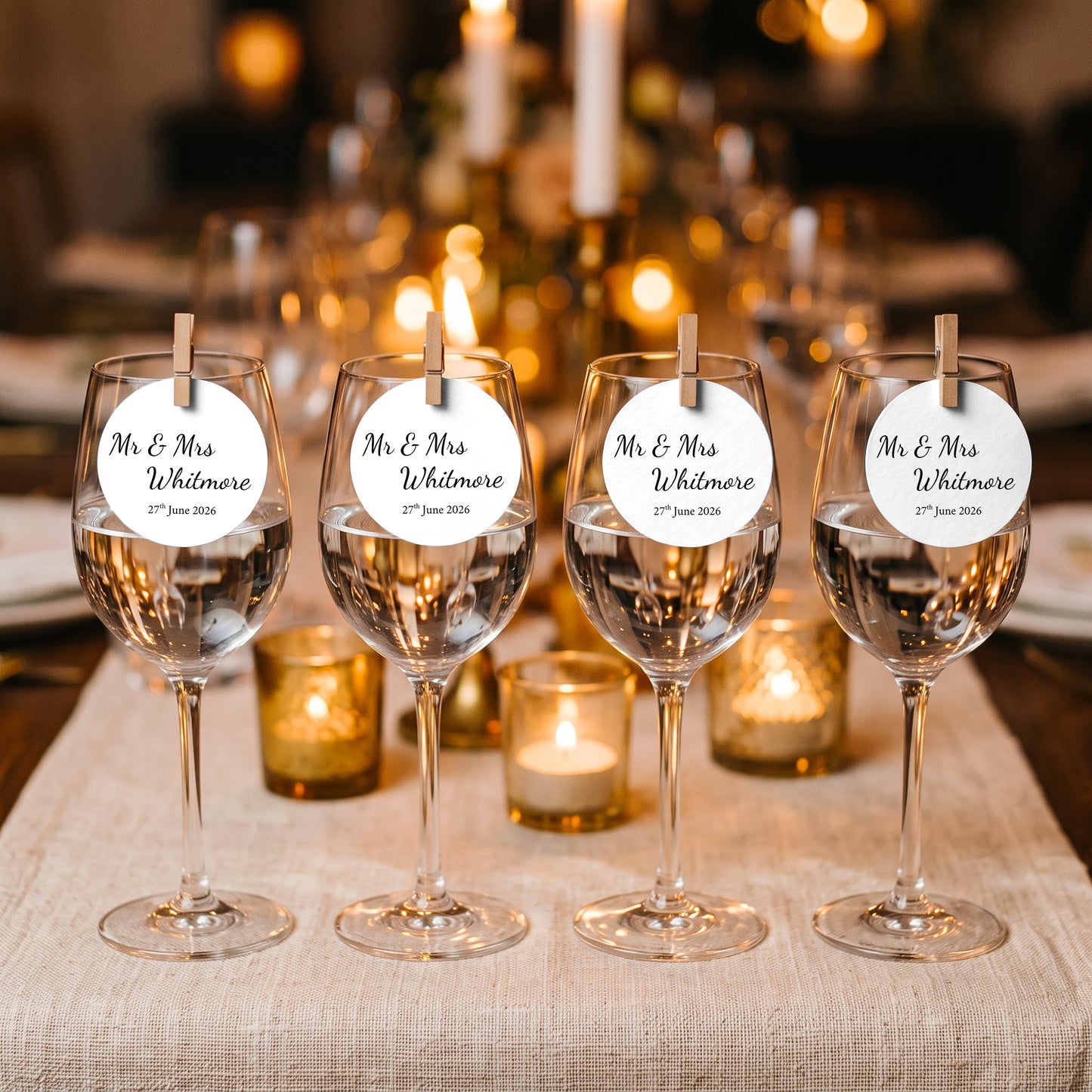 Classic Wedding Drinks Tags, Glass Topper