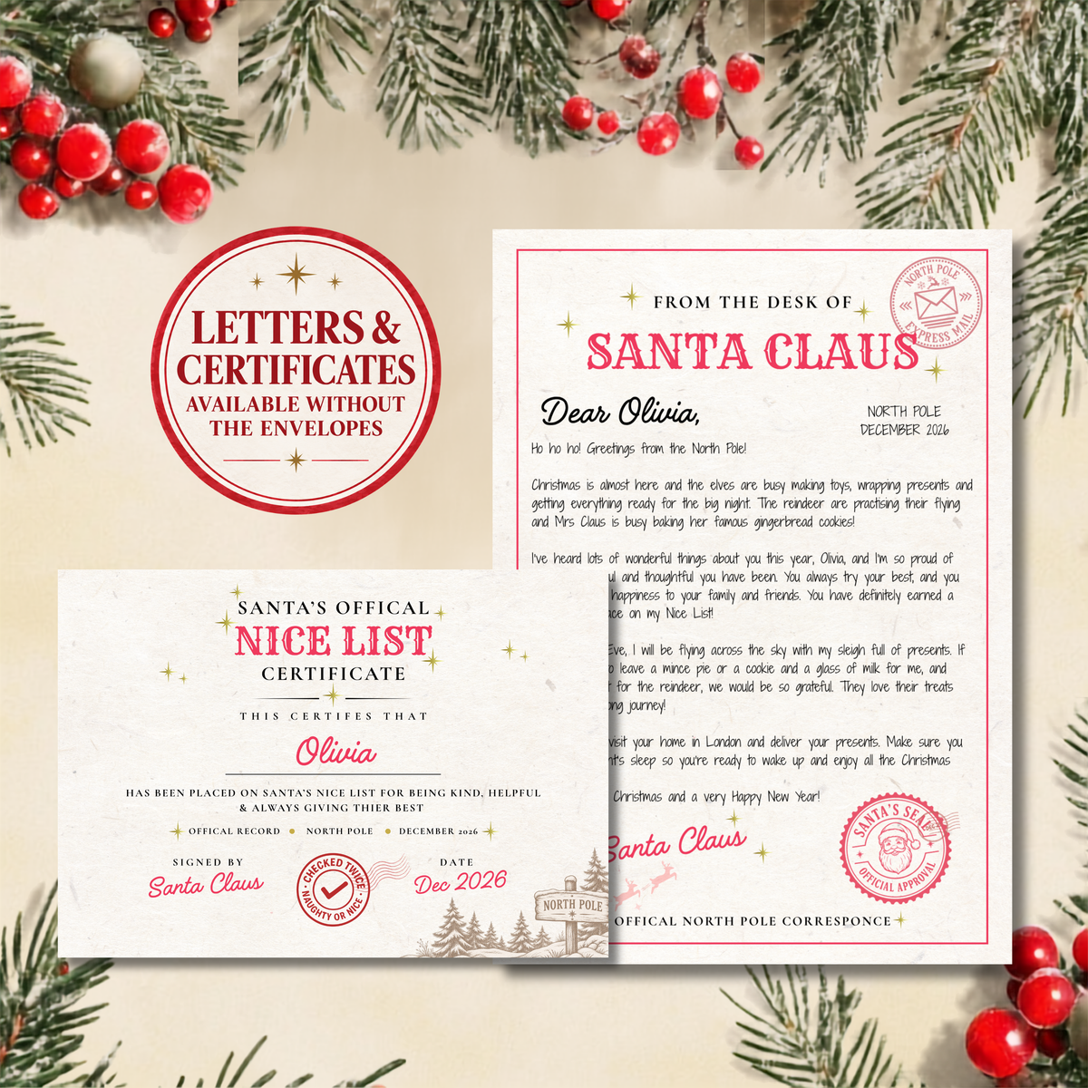 Personalised Letter & Nice List Certificate From Santa Claus
