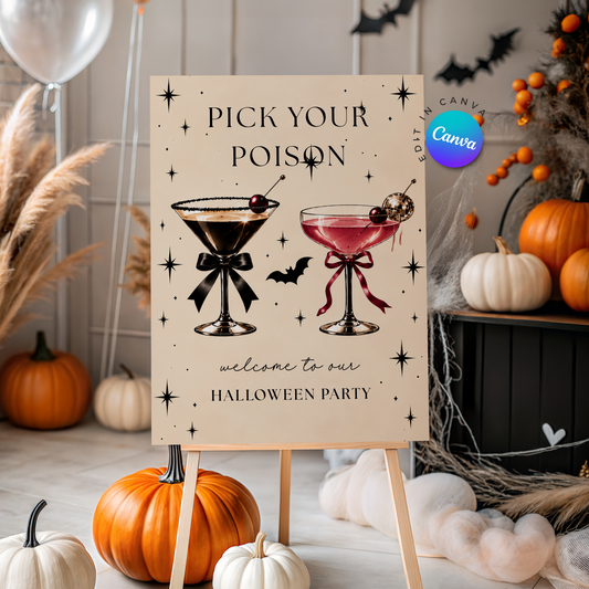 Pick Your Poison Halloween Party Welcome Sign - Digital Download