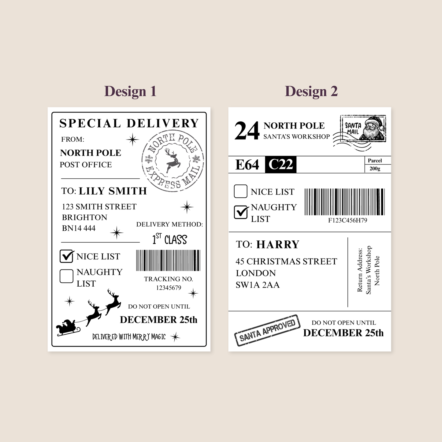 Pack of Personalised North Pole Delivery Labels