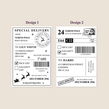 Pack of Personalised North Pole Delivery Labels