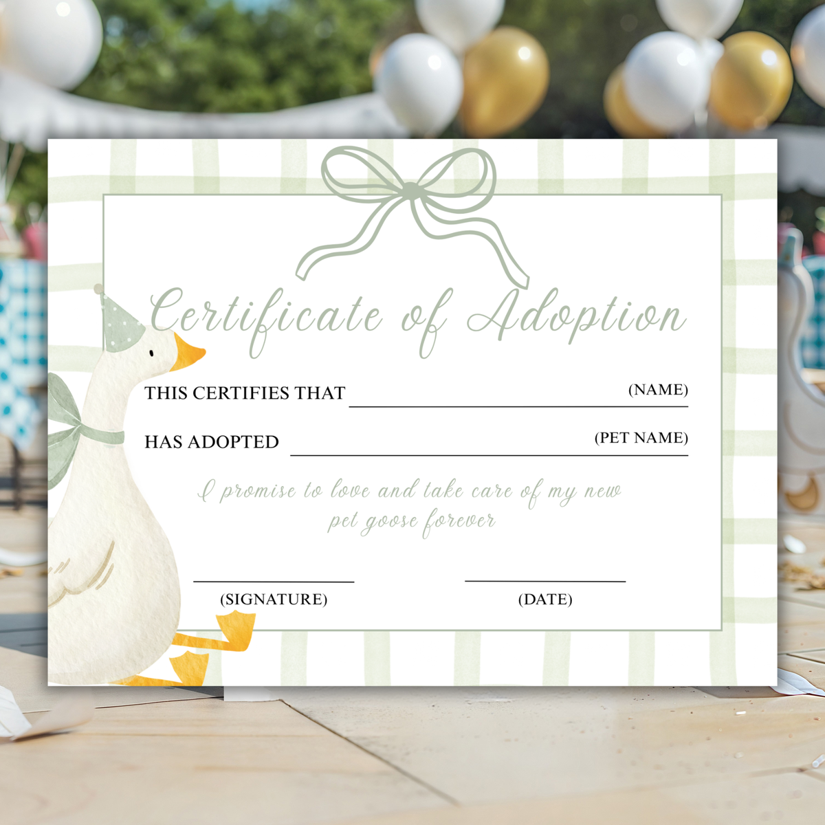 Silly Goose Adoption Certificate