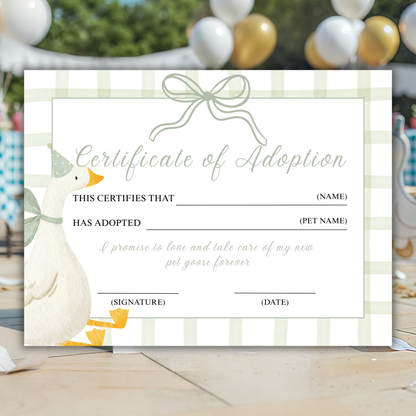 Silly Goose Adoption Certificate
