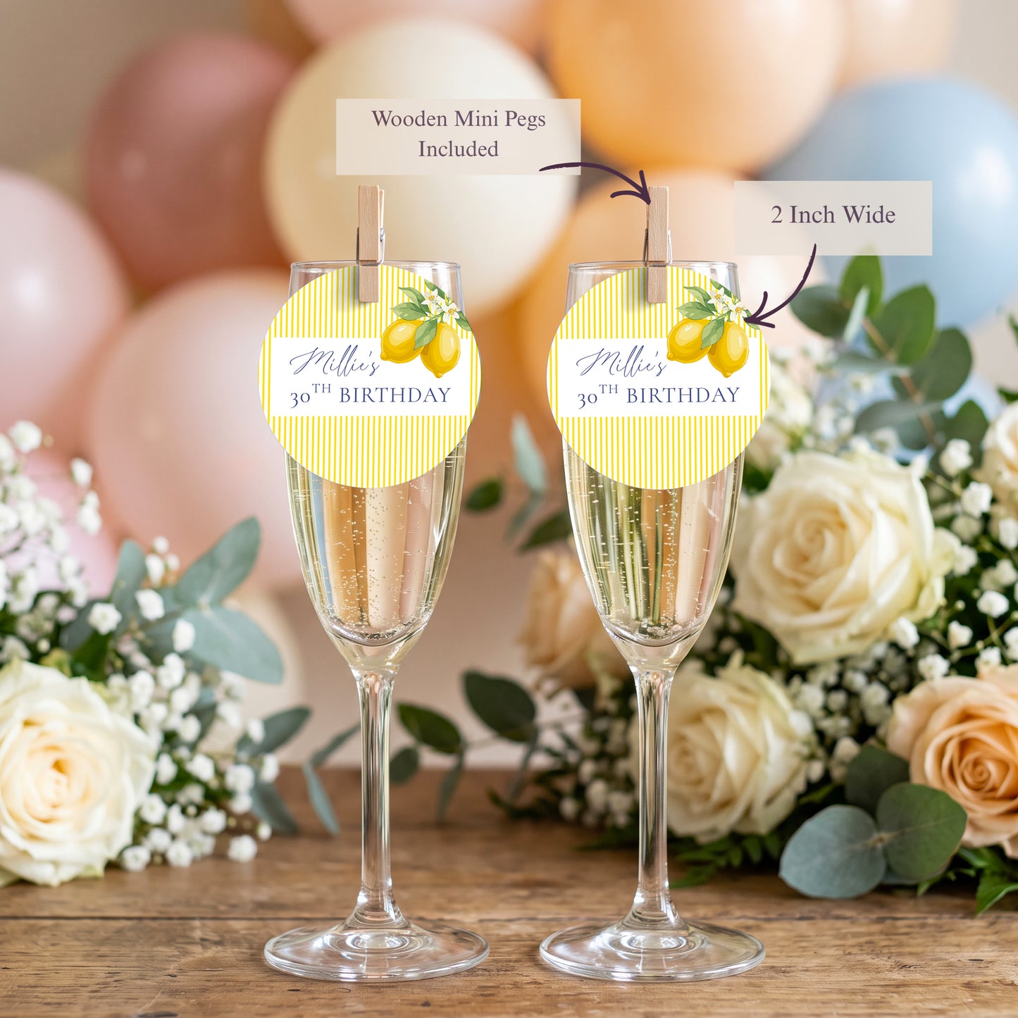 Lemon & Yellow Stripe Drinks Tags, Glass Topper