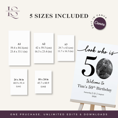 Milestone Birthday Party Photo Welcome Sign - Digital Download