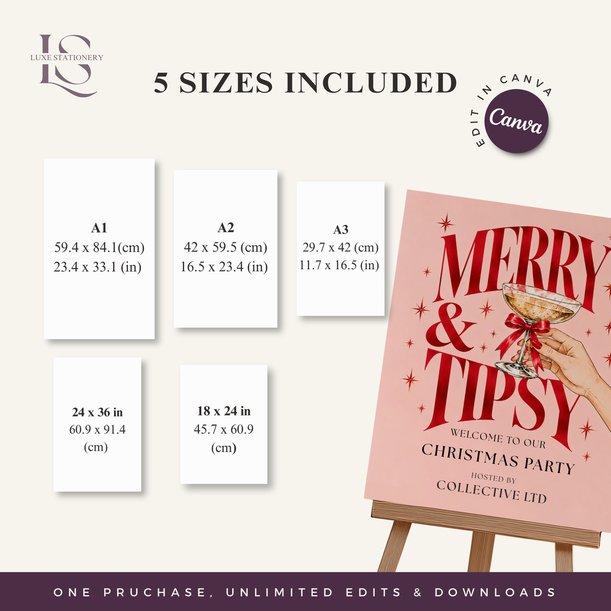 Pink Cocktail Christmas Party Welcome Sign - Digital Download
