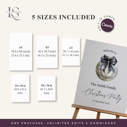 Silver Baule Christmas Party Welcome Sign - Digital Download