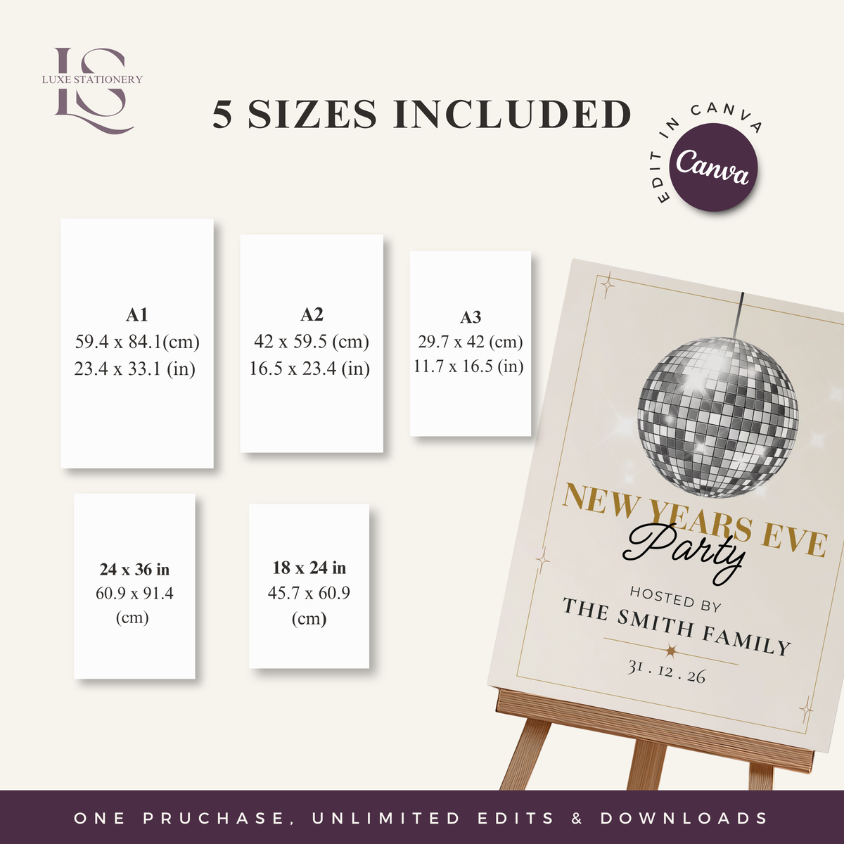 New Years Eve Disco Ball Party Welcome Sign - Digital Download