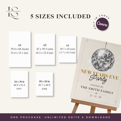 New Years Eve Disco Ball Party Welcome Sign - Digital Download