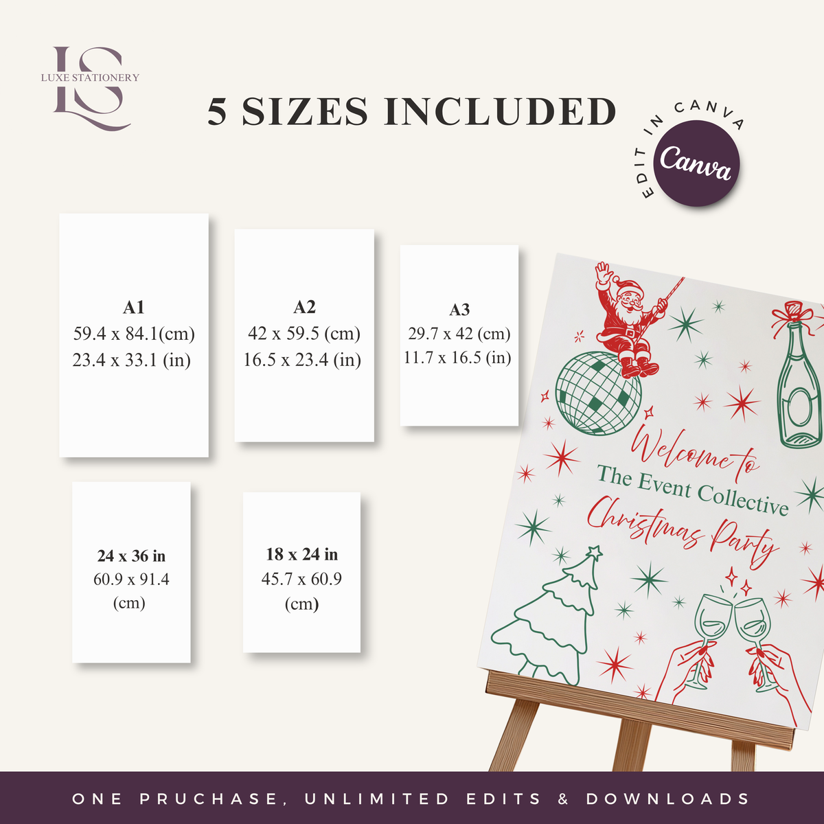 Christmas Doddle Red & Green Welcome Sign - Digital Download