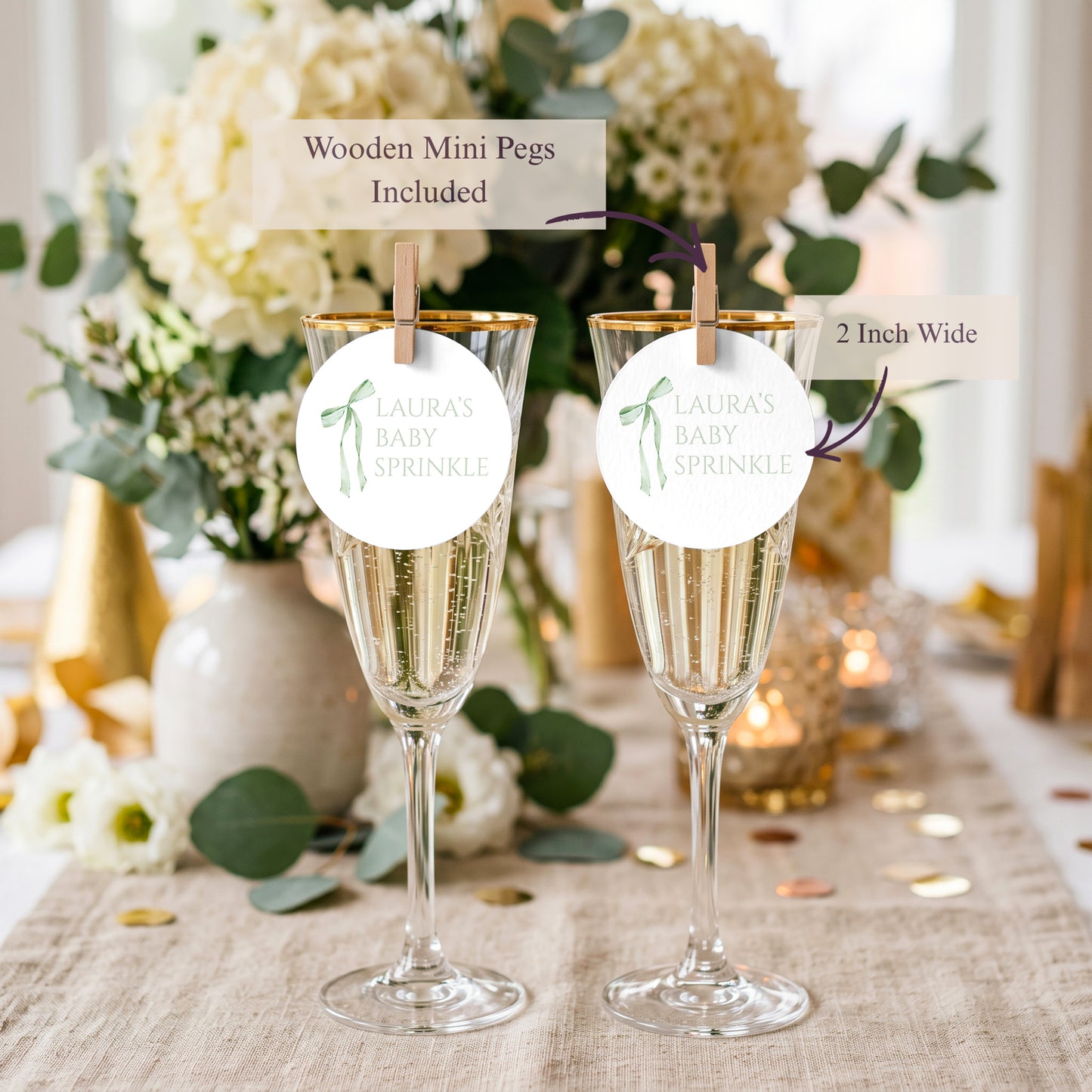 Baby Shower Bow Drinks Tags, Glass Topper