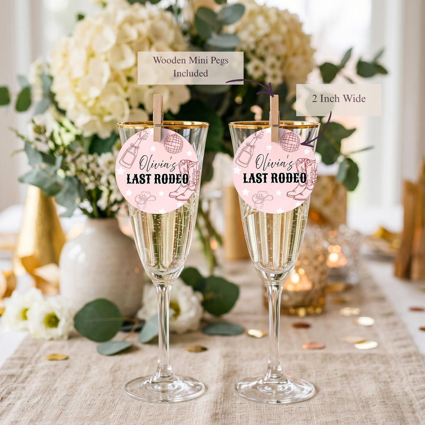 Last Rodeo Hen-Do Drinks Tags, Glass Topper