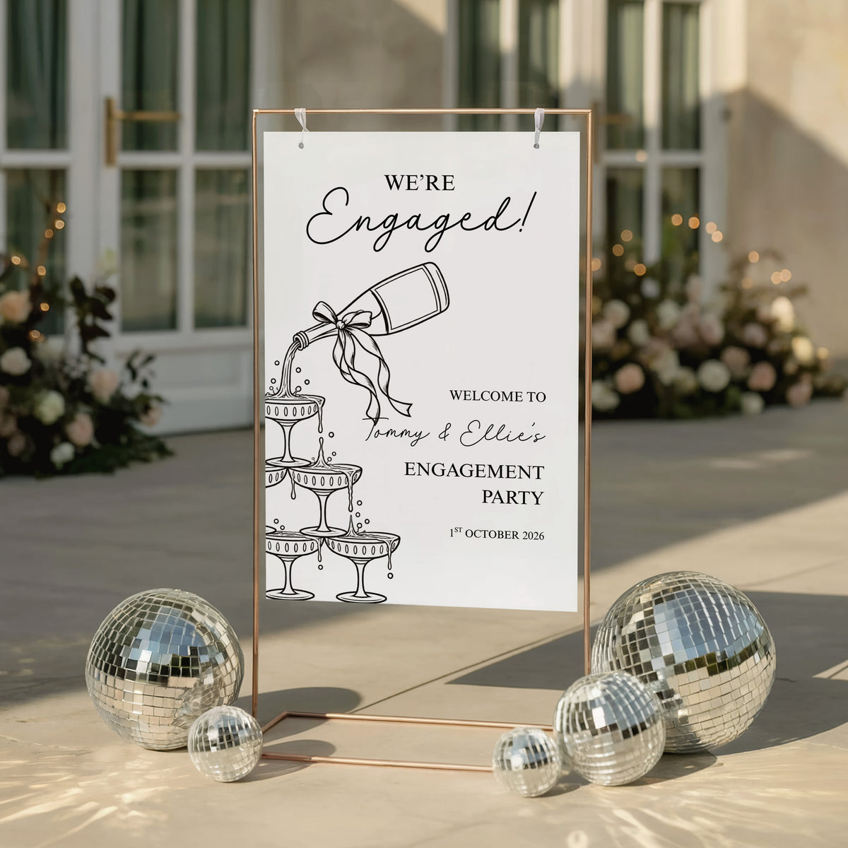 Engagement Party Welcome Sign – Champagne Tower