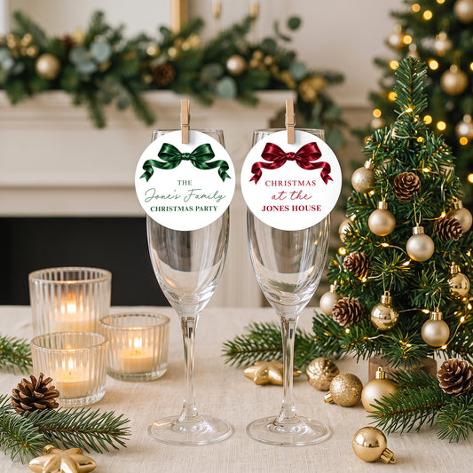 Festive Bow Christmas Drinks Tags, Glass Toppers