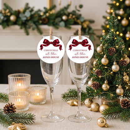 Festive Bow Christmas Drinks Tags, Glass Toppers