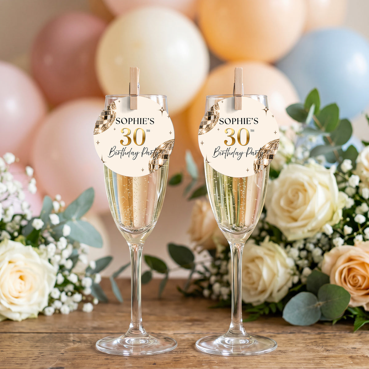 Disco Ball Birthday Drinks Tags, Glass Topper
