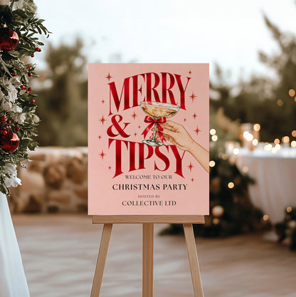 Pink Cocktail Christmas Party Welcome Sign