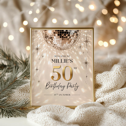 Retro Disco Ball Birthday Party Welcome Sign