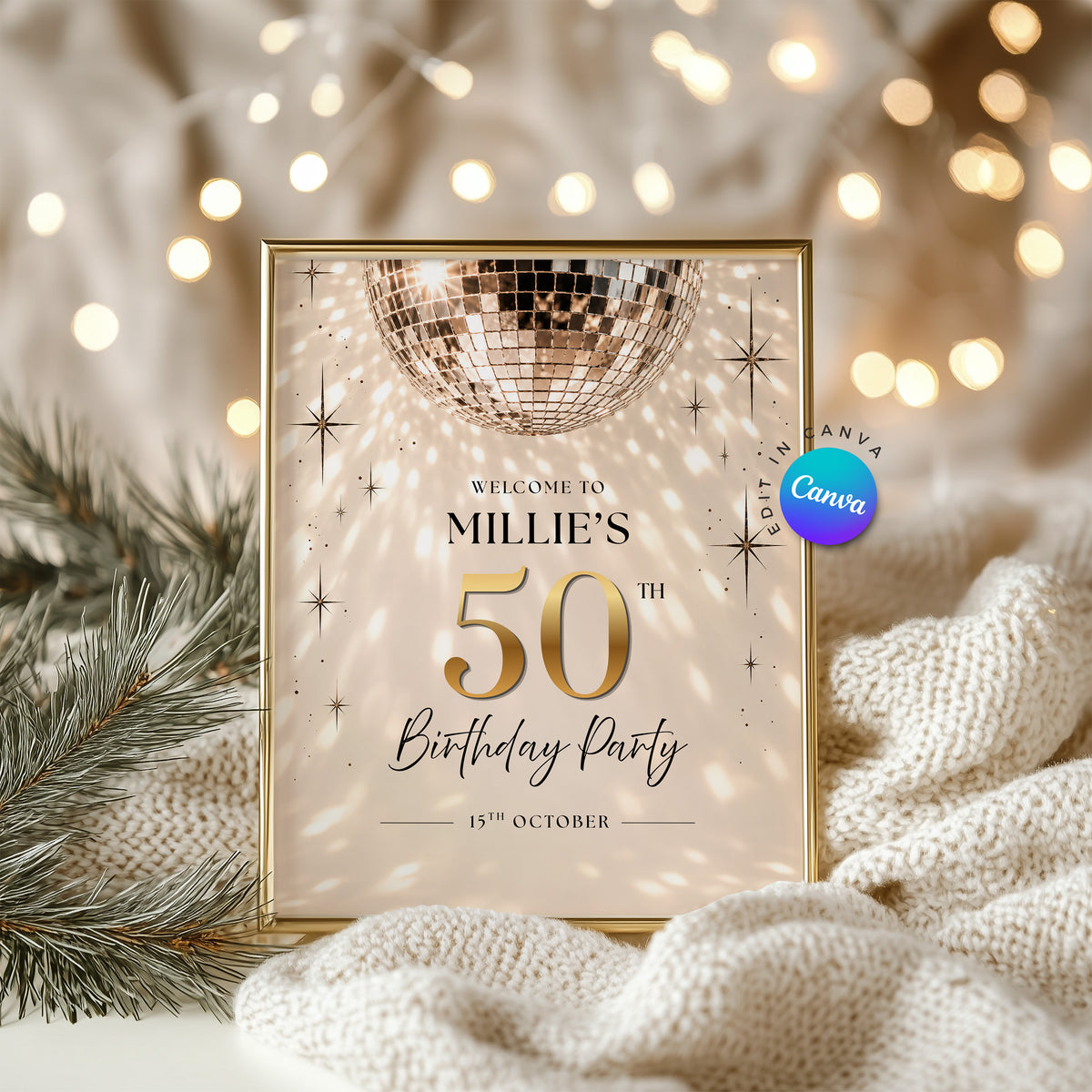 Retro Disco Ball Birthday Welcome Sign - Digital Download