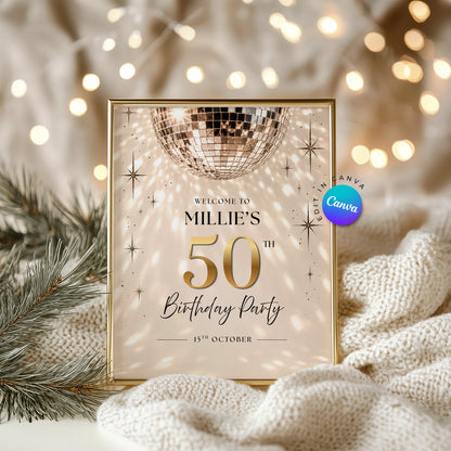 Retro Disco Ball Birthday Welcome Sign - Digital Download