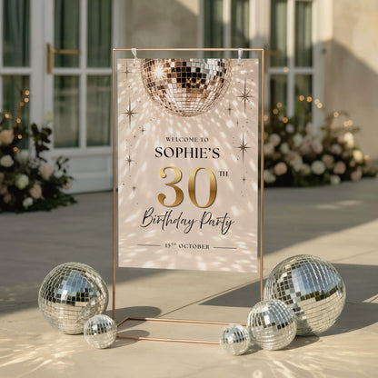Retro Disco Ball Birthday Party Welcome Sign