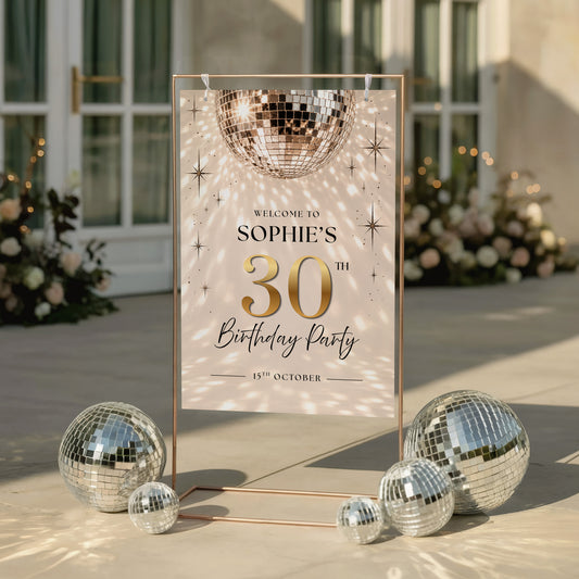 Retro Disco Ball Birthday Party Welcome Sign
