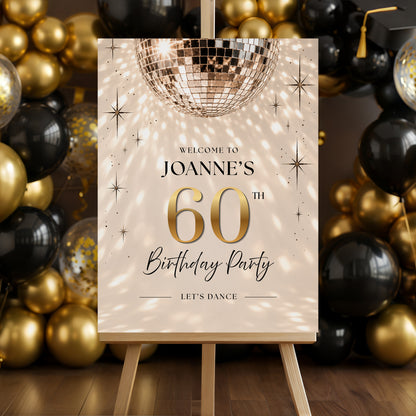 Retro Disco Ball Birthday Party Welcome Sign