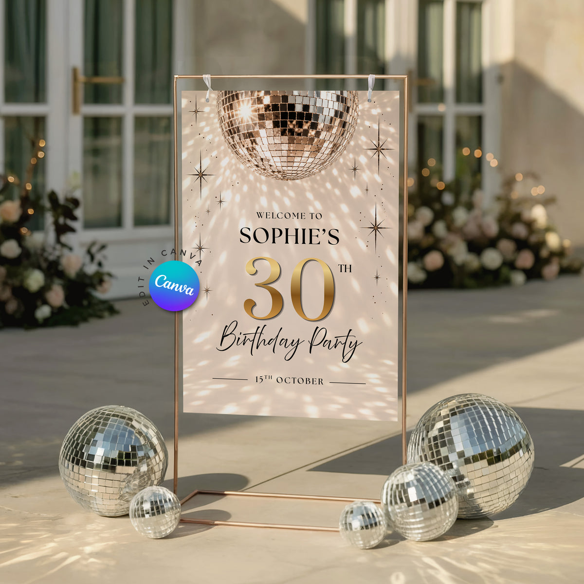 Retro Disco Ball Birthday Welcome Sign - Digital Download