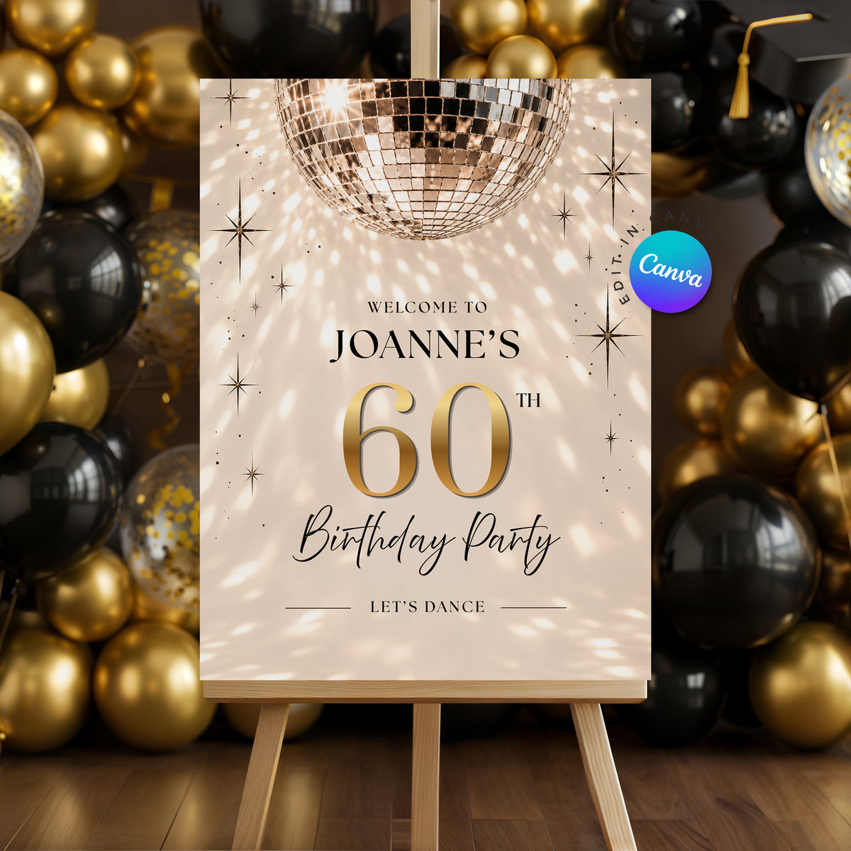Retro Disco Ball Birthday Welcome Sign - Digital Download