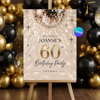 Retro Disco Ball Birthday Welcome Sign - Digital Download
