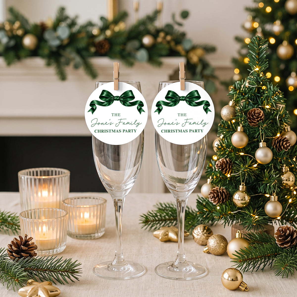 Festive Bow Christmas Drinks Tags, Glass Toppers
