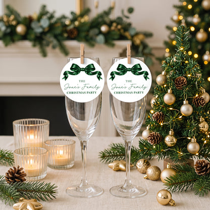 Festive Bow Christmas Drinks Tags, Glass Toppers