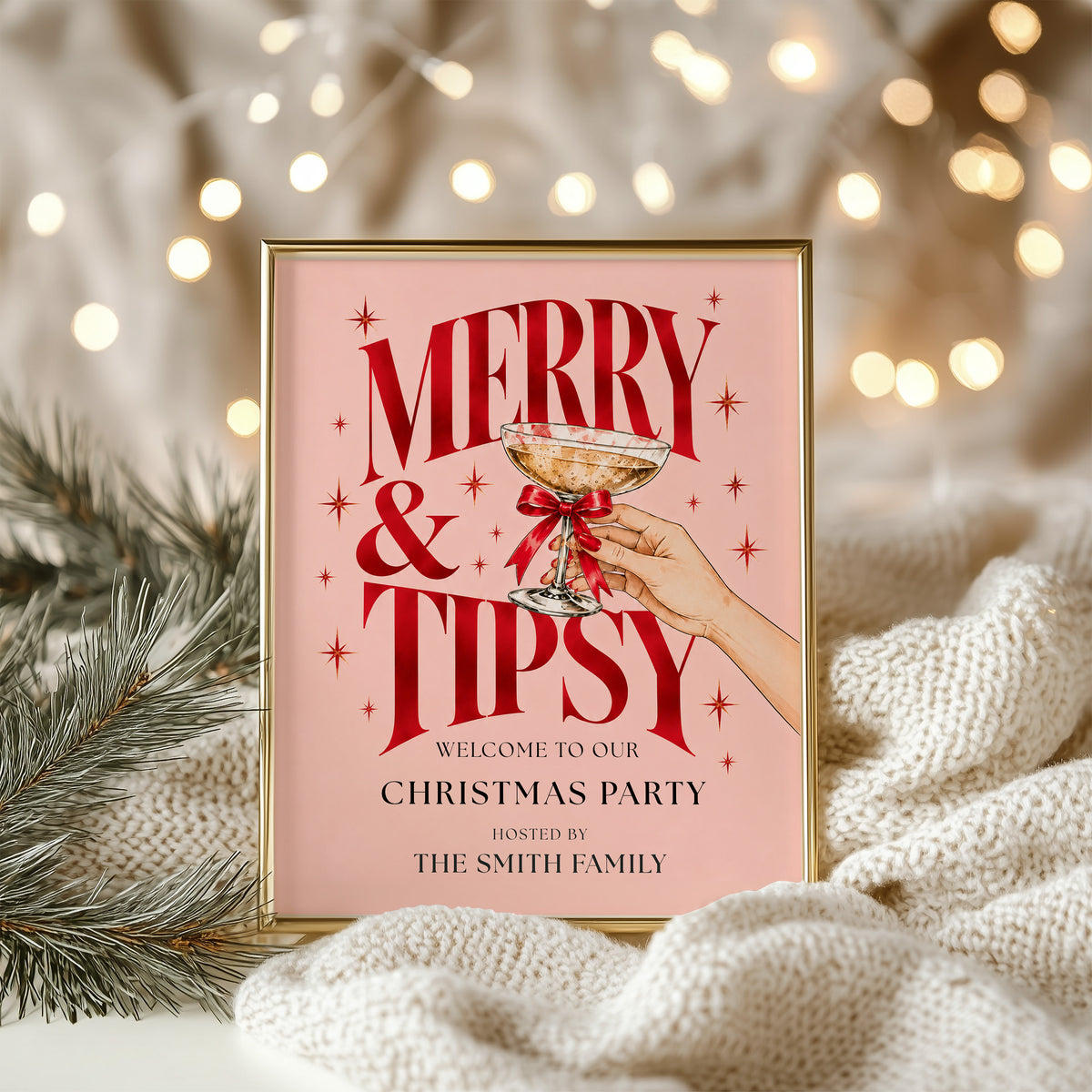 Pink Cocktail Christmas Party Welcome Sign