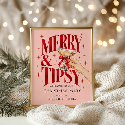 Pink Cocktail Christmas Party Welcome Sign