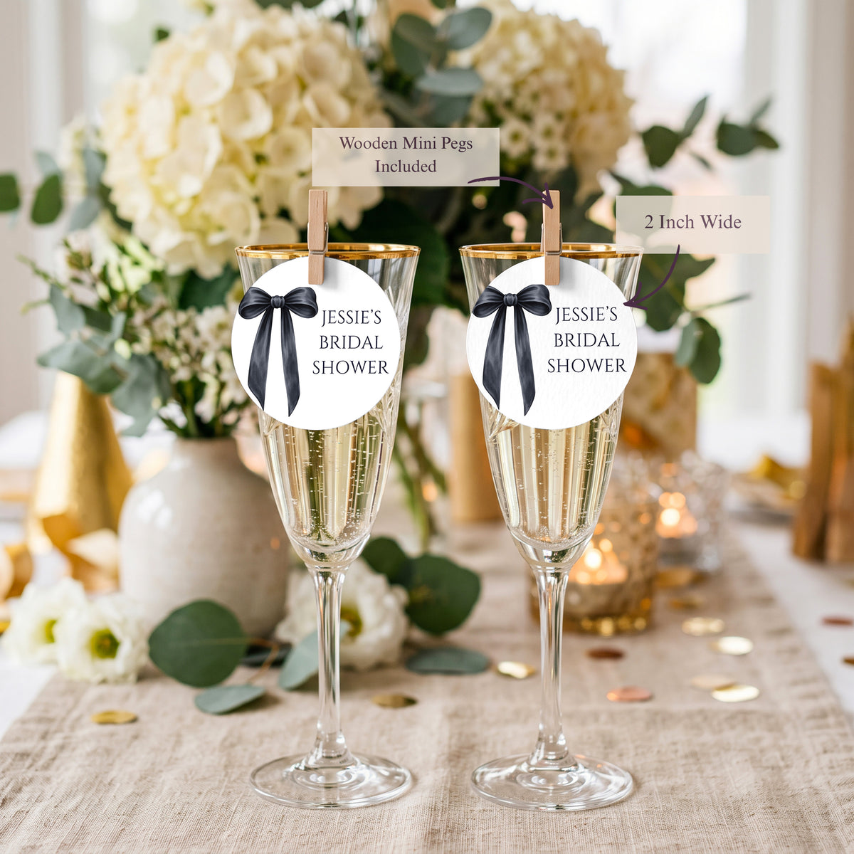 The Black Bow Collection Drinks Tags, Glass Topper