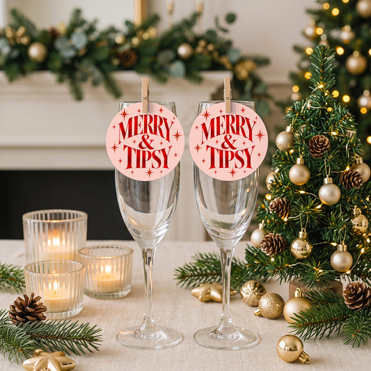 Merry & Tipsy Christmas Drinks Tags, Glass Topper