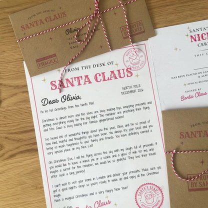 Personalised Letter & Nice List Certificate From Santa Claus